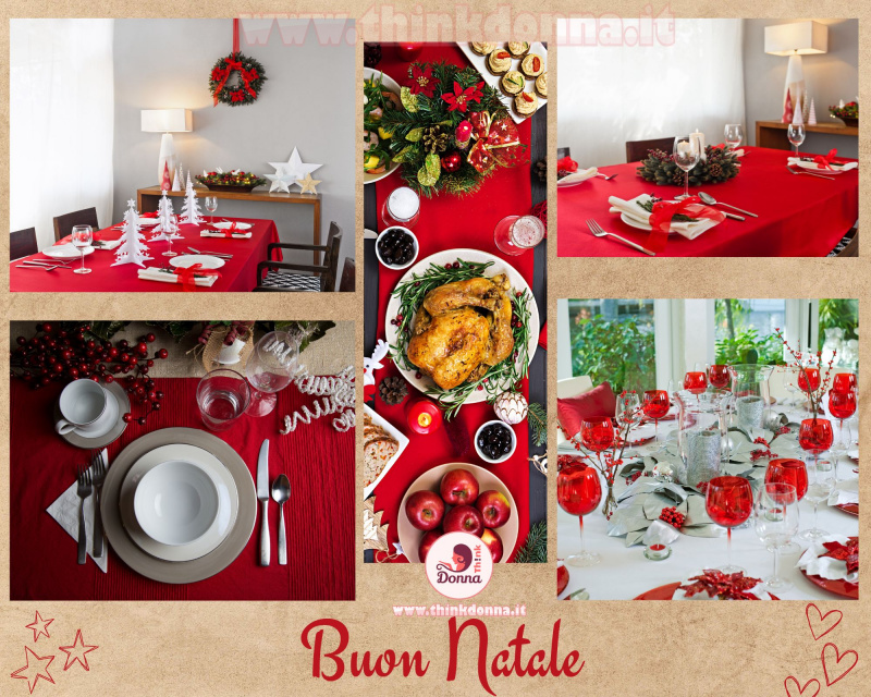 tovagliato natalizio rosso bianco tavola festa Natale disposizione decorazioni
