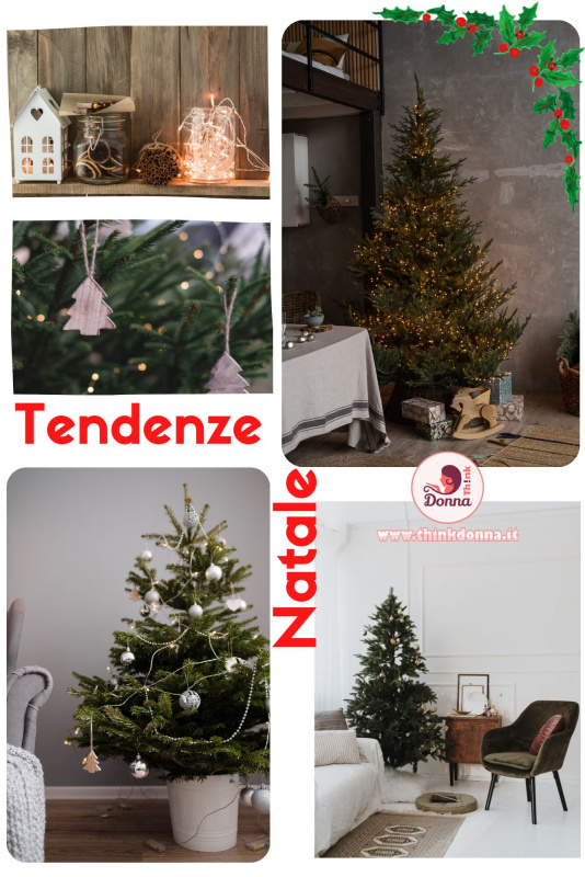 decorazioni natalizie stile rustico minimal luci led albero verde rami poltrona grigia tappeto divano 