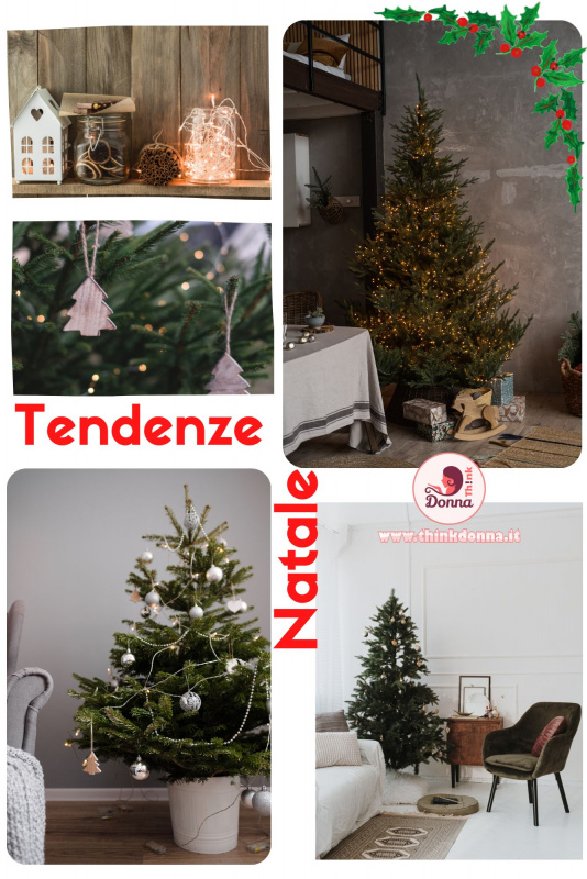 decorazioni natalizie stile rustico minimal luci led albero verde rami poltrona grigia tappeto divano 