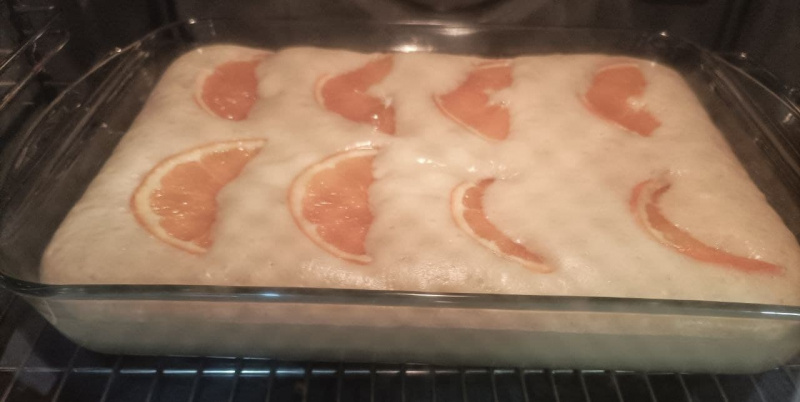 pirofila pyrex rettangolare impasto torta fette arancia forno cotura
