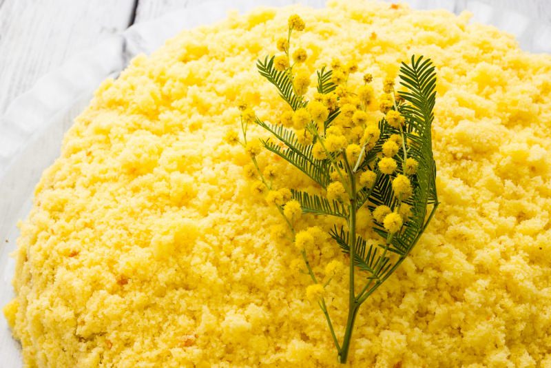torta mimosa particolare rametto fiori mimose dolce