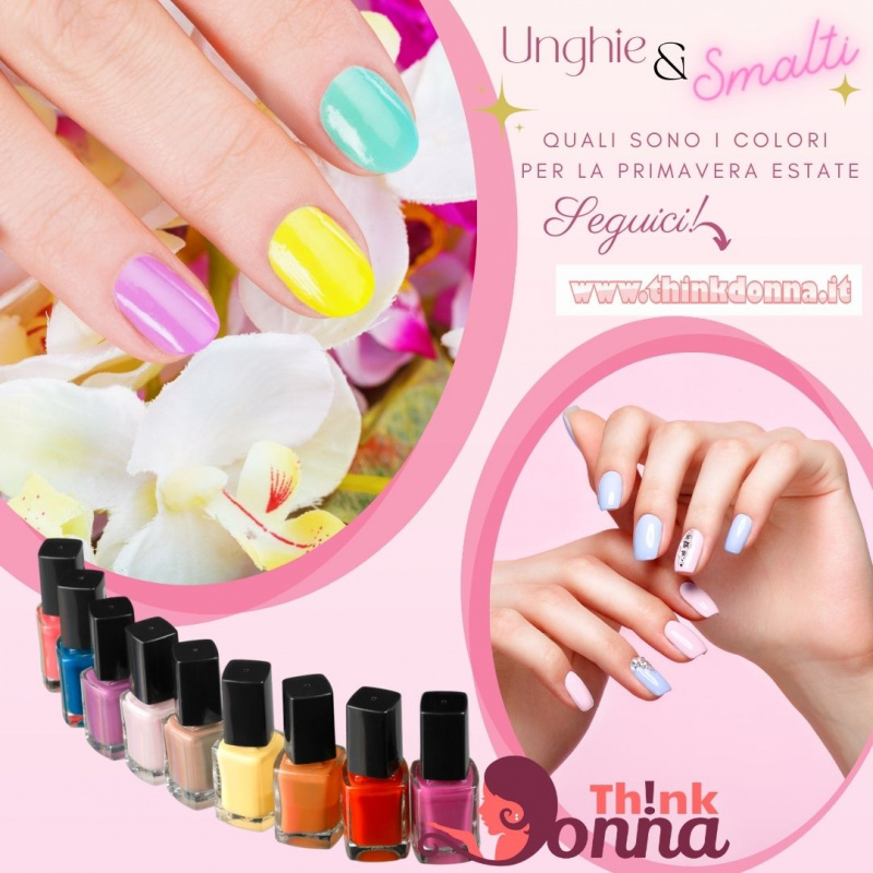 mani donna unghie colorate giallo viola turchese orchidea nail art rosa celeste