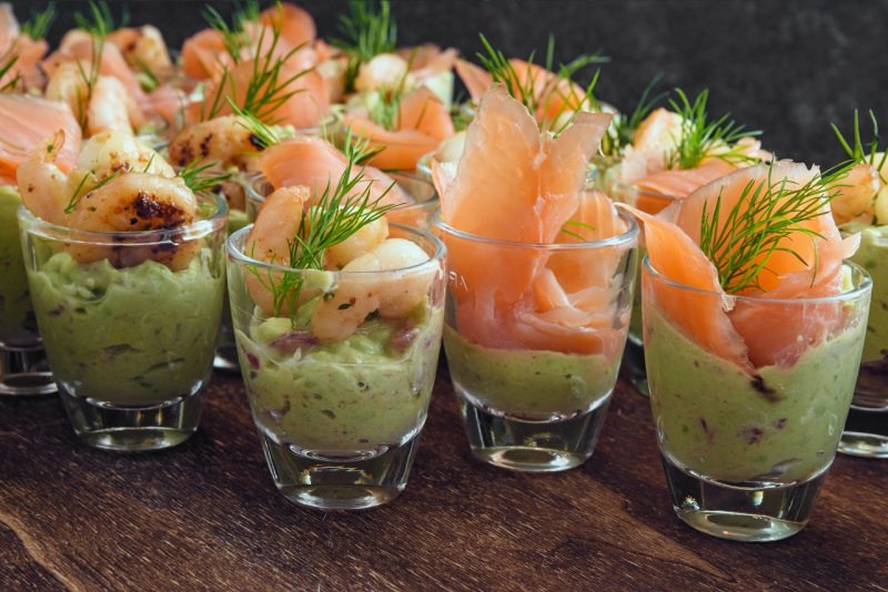 verrine salmone e gamberi antipasto